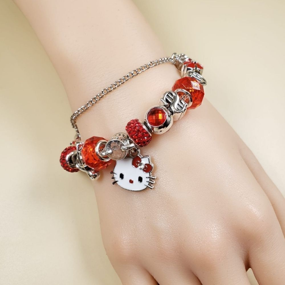 Brand New Hello Kitty Red Stone Silver Bracelet